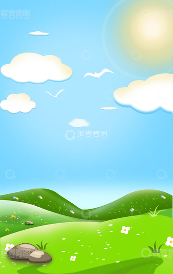 源文件下载【趣麦麦图】-卡通简约蓝天白云草地背景