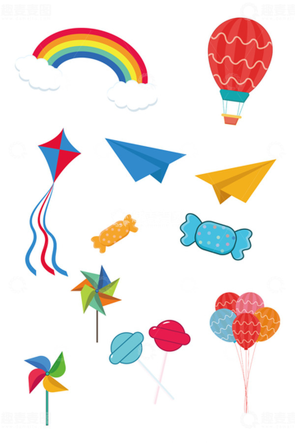 源文件下载【趣麦麦图】卡通儿童节彩虹气球糖果元素