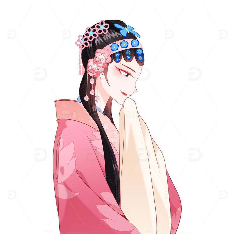 源文件下载【趣麦麦图】戏曲美女低头思考