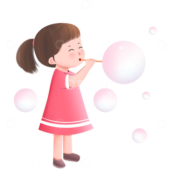 源文件下载【趣麦麦图】-吹泡泡的小女孩元素