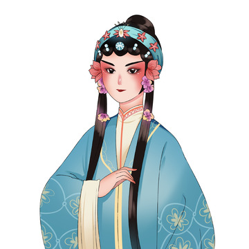 戏曲人物蓝色衣服古装美女