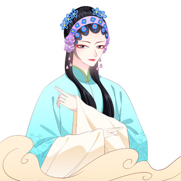 戏曲人物古装蓝色衣服美女