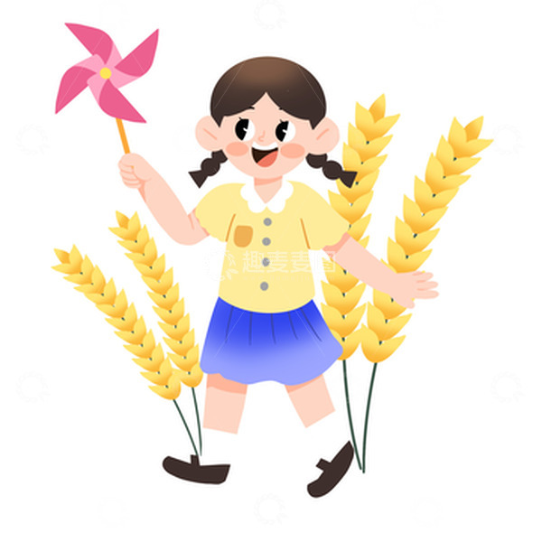 源文件下载【趣麦麦图】芒种女孩麦田放风筝