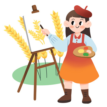 芒种季节女孩画麦穗