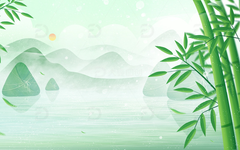 端午节粽子绿色大气端午海报背景