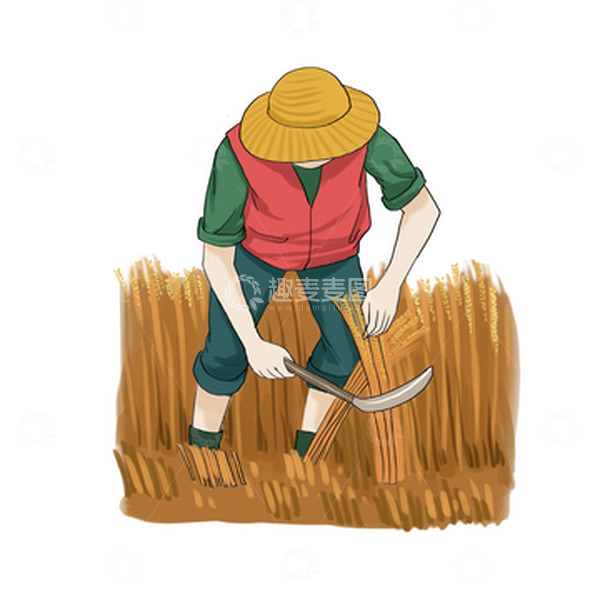 源文件下载【趣麦麦图】手绘芒种农忙割麦子卡通