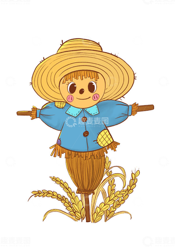 源文件下载【趣麦麦图】芒种 稻草人 稻草 插画 谷子 稻子