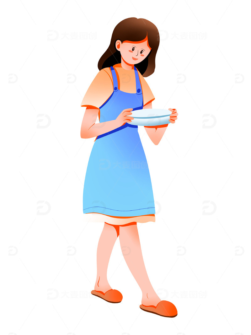 源文件下载【趣麦麦图】卡通手绘妈妈端盘子