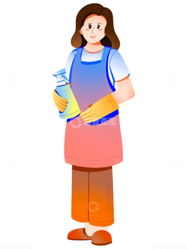 源文件下载【趣麦麦图】卡通手绘妈妈清洁