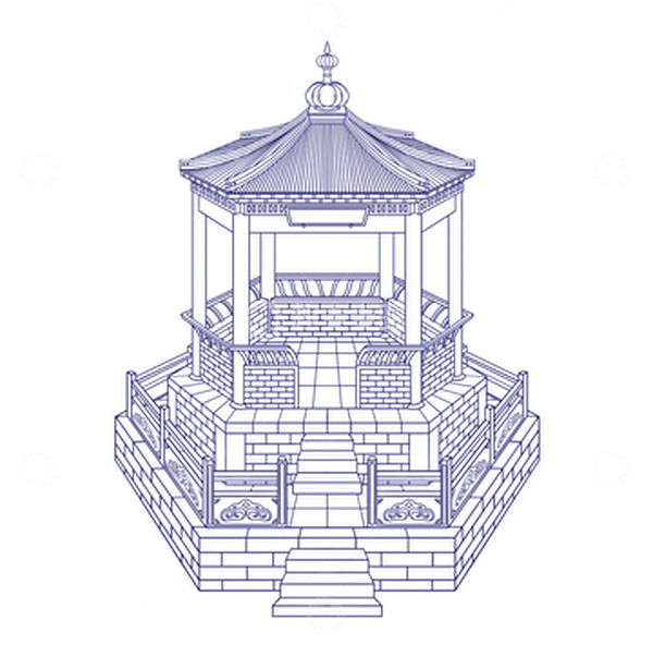 源文件下载【趣麦麦图】素描简笔黑白线稿古风亭子