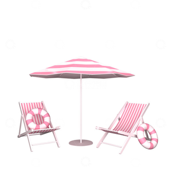 源文件下载【趣麦麦图】夏日3D立体粉色遮阳伞躺椅游泳圈可爱元素