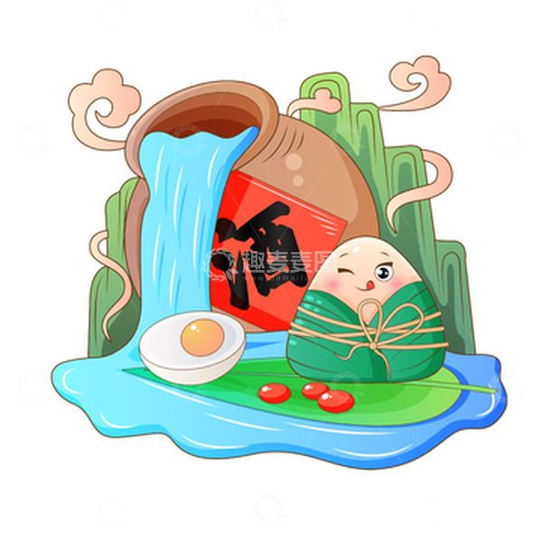 源文件下载【趣麦麦图】端午节插画粽子酒矢量插画