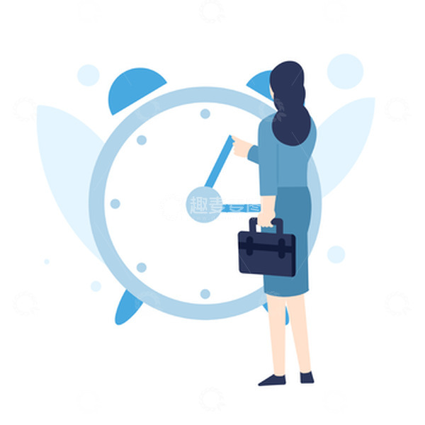 源文件下载【趣麦麦图】扁平商务风人物女职员钟表时间