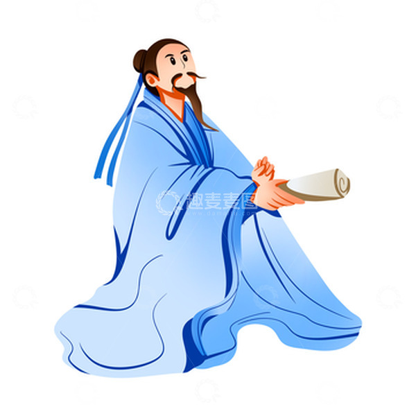 源文件下载【趣麦麦图】卡通手绘古装人物屈原书籍