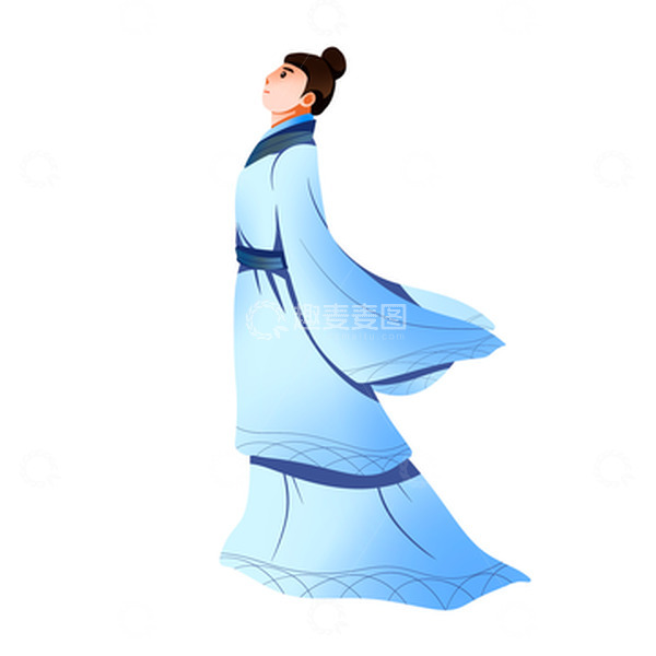 源文件下载【趣麦麦图】卡通手绘蓝色古装人物屈原