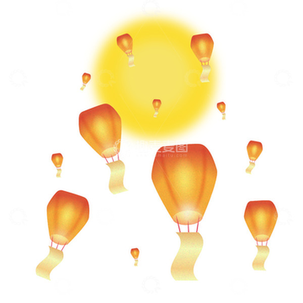 源文件下载【趣麦麦图】传统孔明灯月亮矢量插画元素