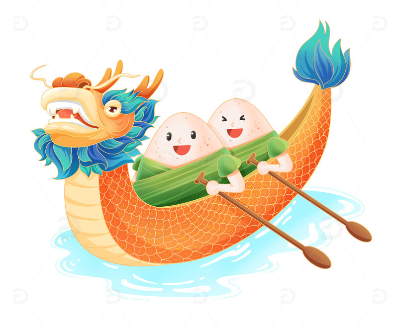 端午划龙舟卡通元素