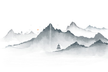 水墨中国风山峰元素