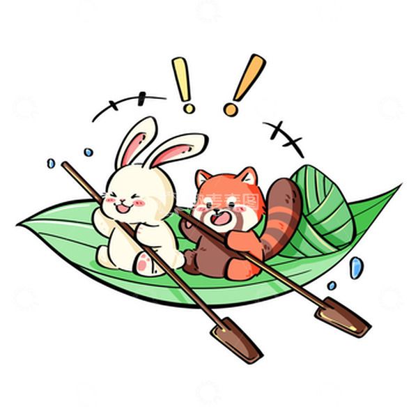 源文件下载【趣麦麦图】端午节兔子狐狸过端午划船吃粽子