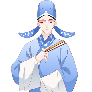 卡通手绘手拿扇子古装戏曲小生