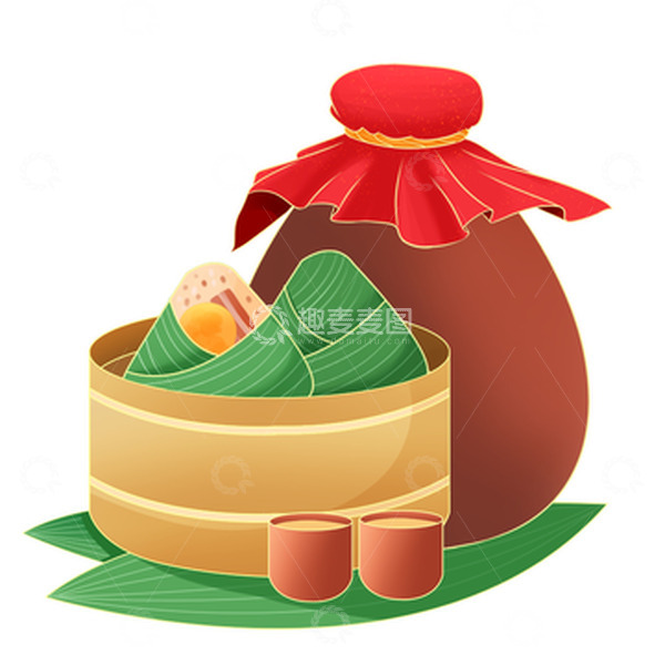 源文件下载【趣麦麦图】端午节粽子中国风工笔粽子元素