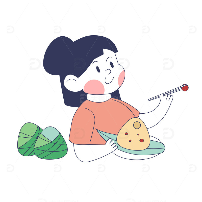 端午节吃粽子女孩