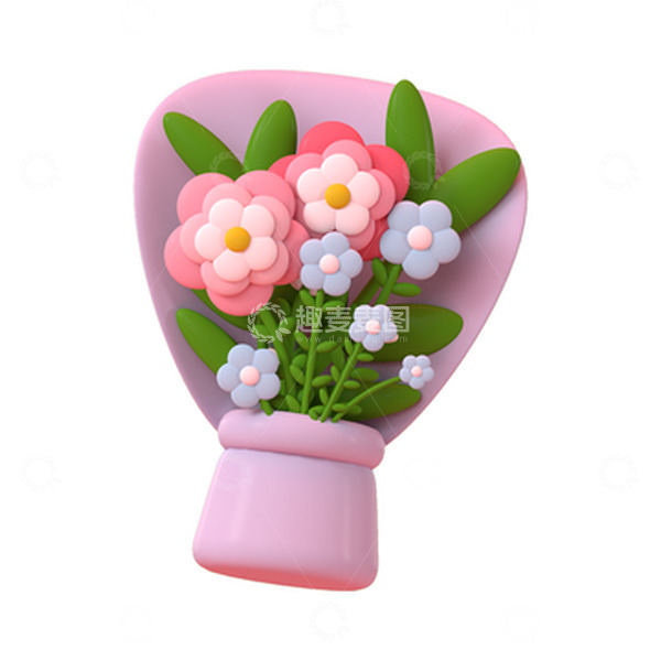 源文件下载【趣麦麦图】3D立体花束装饰