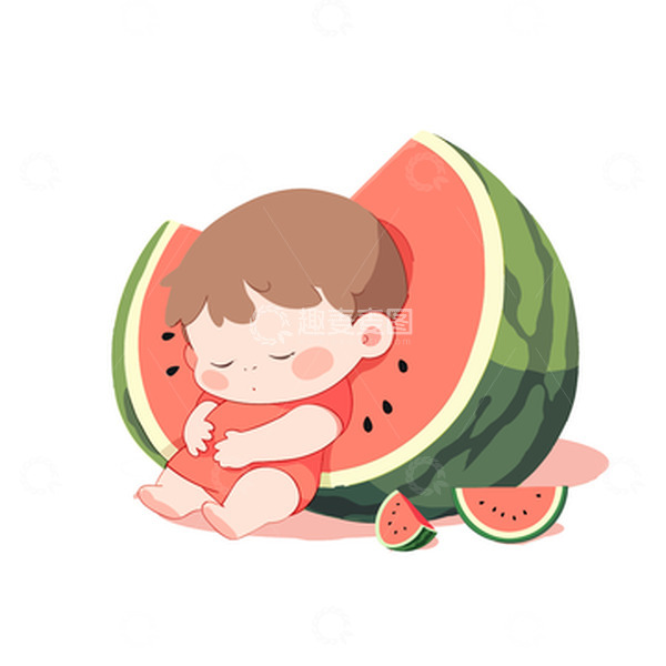 源文件下载【趣麦麦图】睡在西瓜上的小男孩