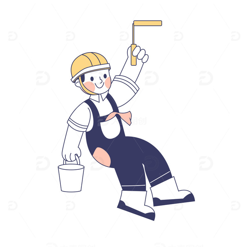 源文件下载【趣麦麦图】装修师傅刷乳胶漆