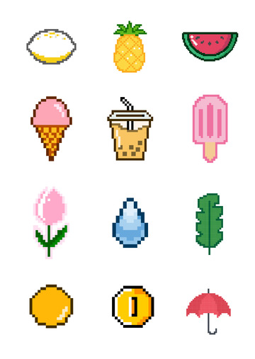 水果冷饮雪糕夏日马赛克像素风小图标