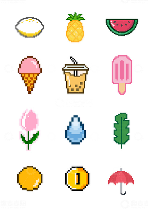 源文件下载【趣麦麦图】水果冷饮雪糕夏日马赛克像素风小图标