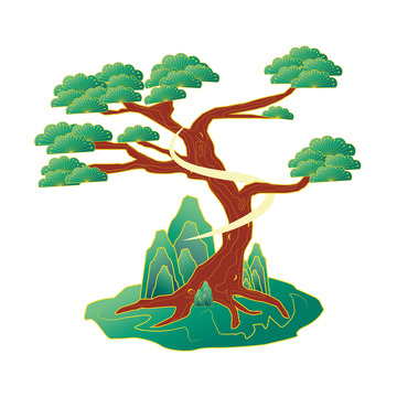 中国风装饰松树国潮风元素