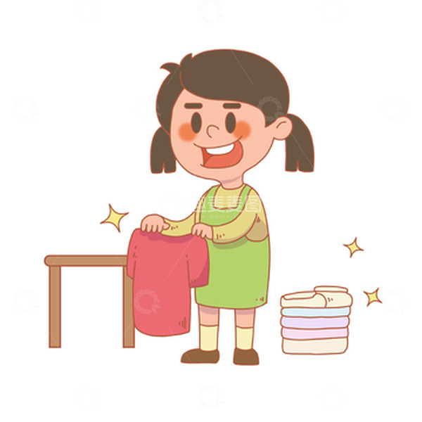 源文件下载【趣麦麦图】儿童新增劳动课漫画女孩洗衣服