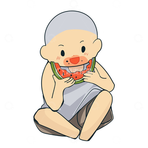源文件下载【趣麦麦图】-夏季夏至男孩坐着吃西瓜