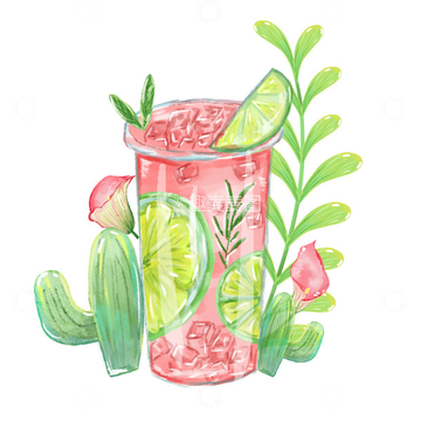 源文件下载【趣麦麦图】原创手绘夏日水果茶饮料冰镇饮品果汁元素材