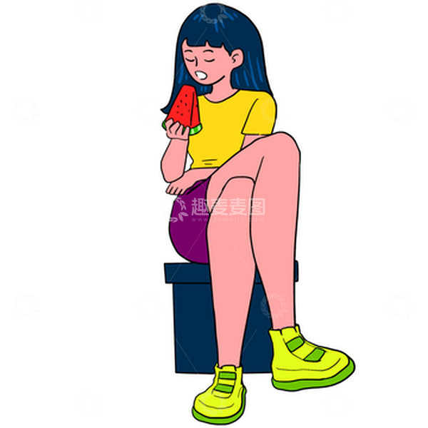 源文件下载【趣麦麦图】夏季夏至女孩避暑吃西瓜