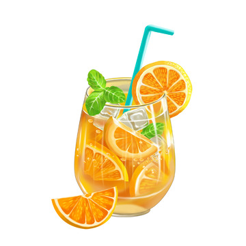 手绘夏日水果冷饮橙汁冰块