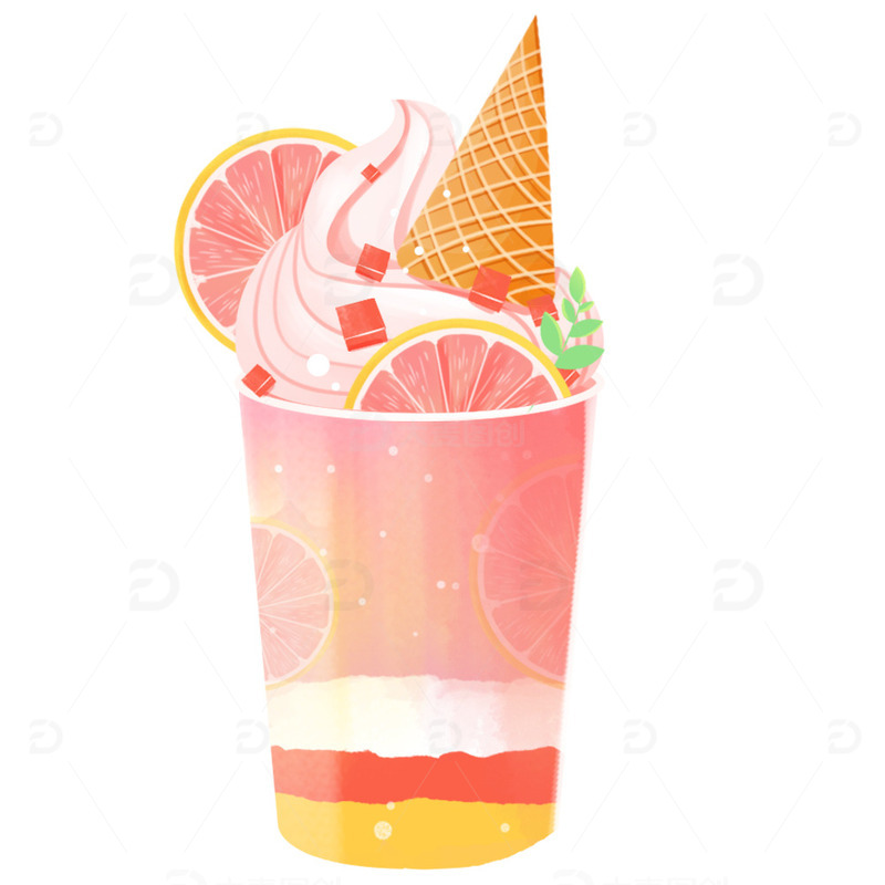源文件下载【趣麦麦图】夏天粉色西柚奶油冰淇淋元素