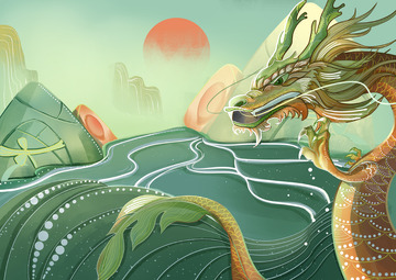 端午中国龙国潮粽子咸蛋黄粽子山场景