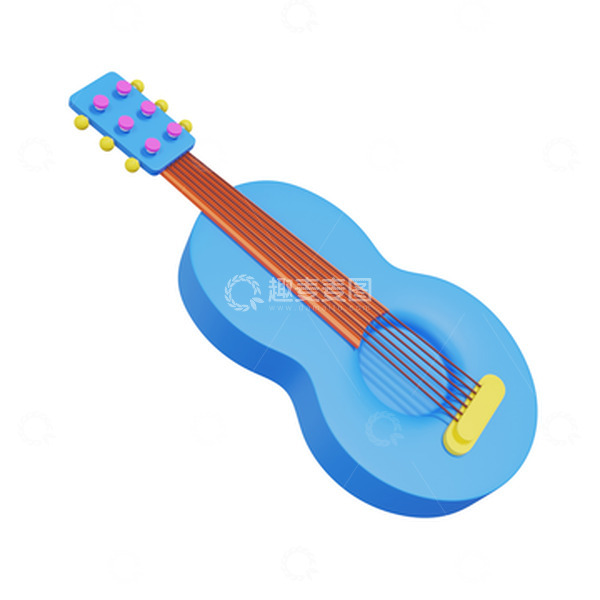 源文件下载【趣麦麦图】-3D乐器蓝色吉他