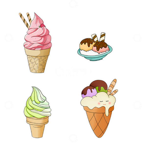 源文件下载【趣麦麦图】夏天水果草莓芒果哈密瓜抹茶冰淇淋甜筒粉色
