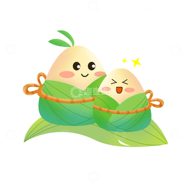 源文件下载【趣麦麦图】-端午,粽子,粽叶,可爱,插画,包粽子