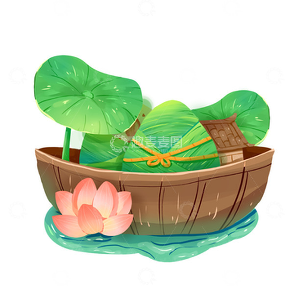 源文件下载【趣麦麦图】手绘小船粽子荷叶荷花装饰元素