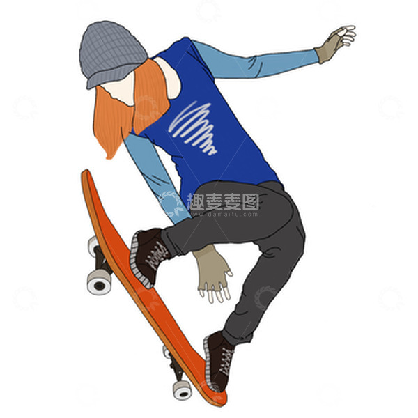 源文件下载【趣麦麦图】人物 女孩 滑板 运动 元素 绘画