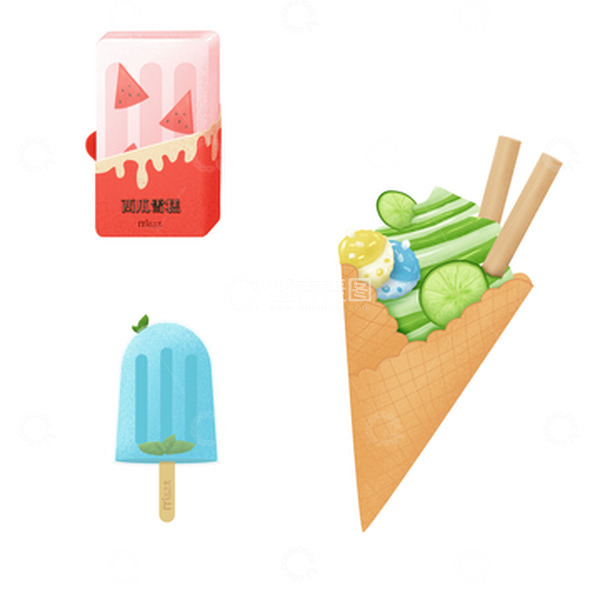 源文件下载【趣麦麦图】夏季冷饮，水果雪糕