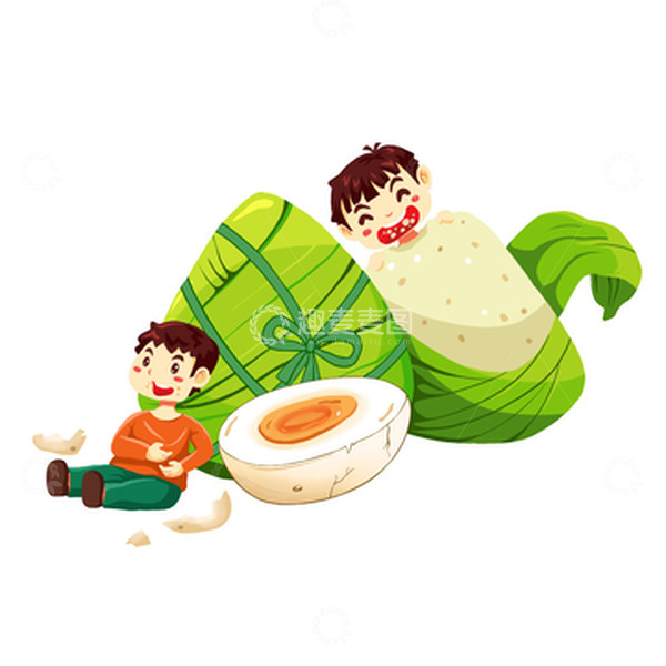 源文件下载【趣麦麦图】端午节开心的吃粽子和鸭蛋
