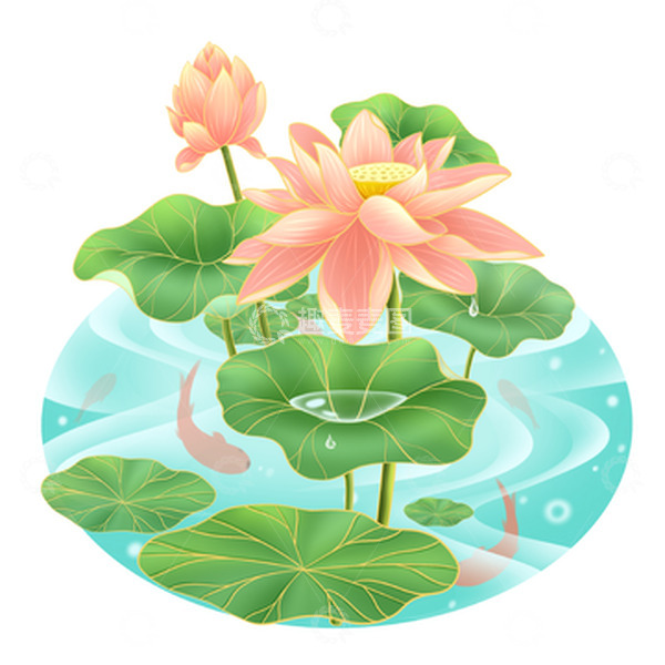 源文件下载【趣麦麦图】夏至国潮风锦鲤荷花池微景观