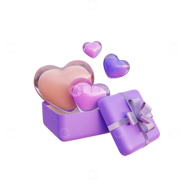 源文件下载【趣麦麦图】3D立体炫彩水晶玻璃爱心礼盒