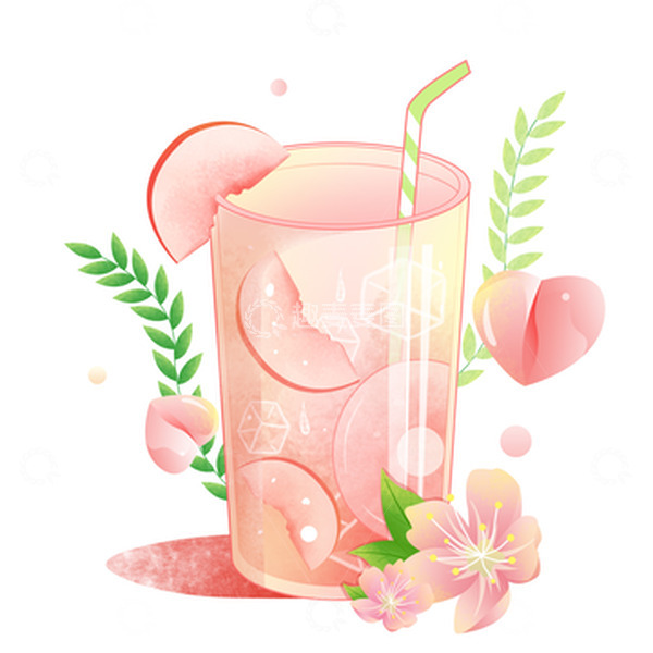 源文件下载【趣麦麦图】粉色桃子夏日清爽水果冷饮雪糕饮品插画