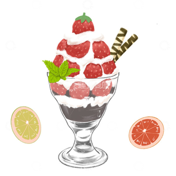 源文件下载【趣麦麦图】草莓奶油冰淇淋橙子柠檬手绘